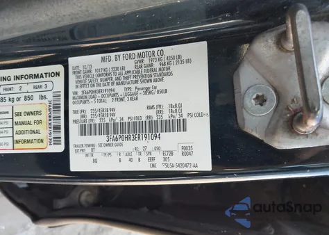 2014 Ford Fusion Se из США, поврежденный, VIN 3FA6P0HR3ER191094